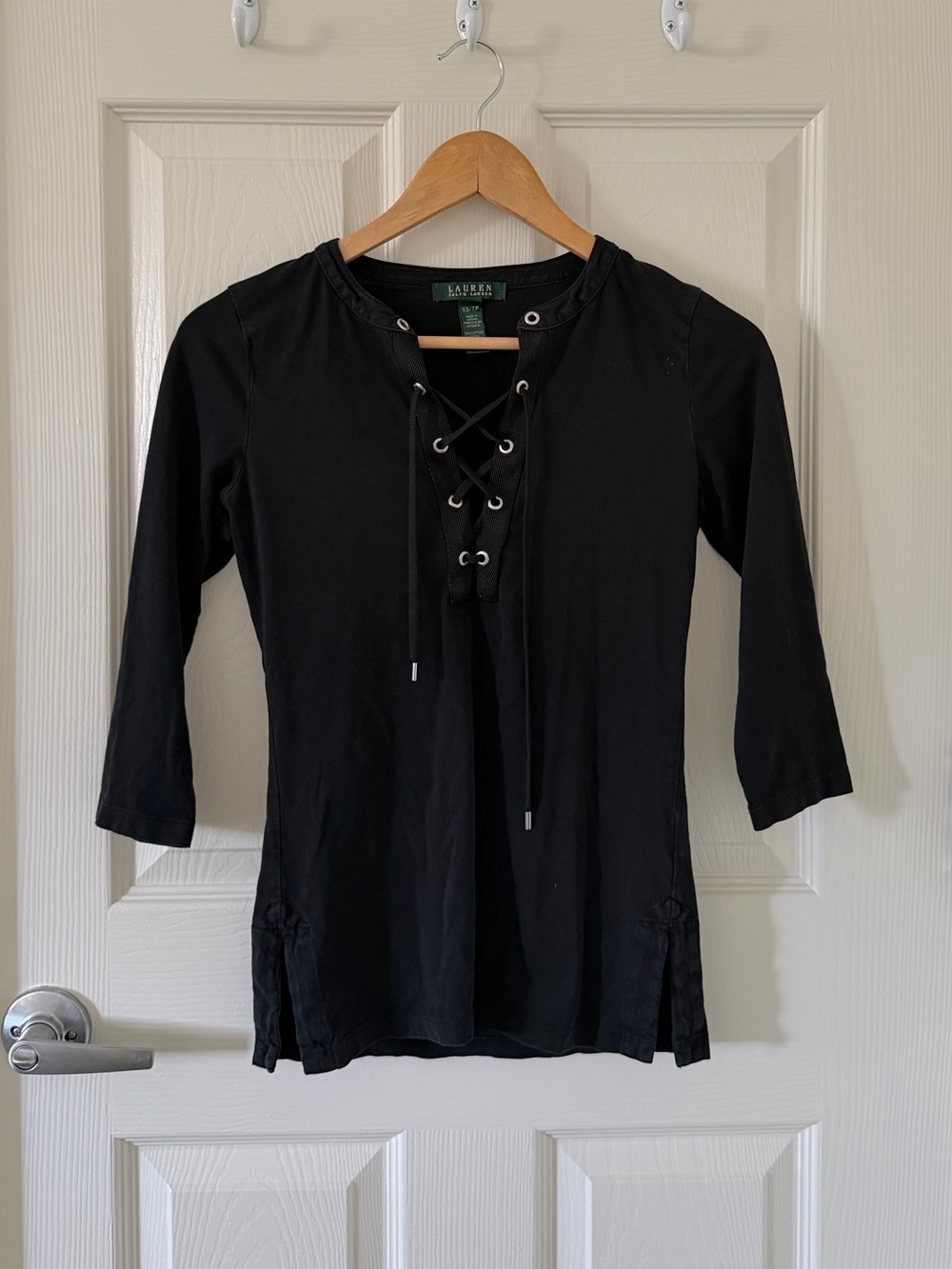 Ralph Lauren Black Lace-Up Long Sleeve Tee